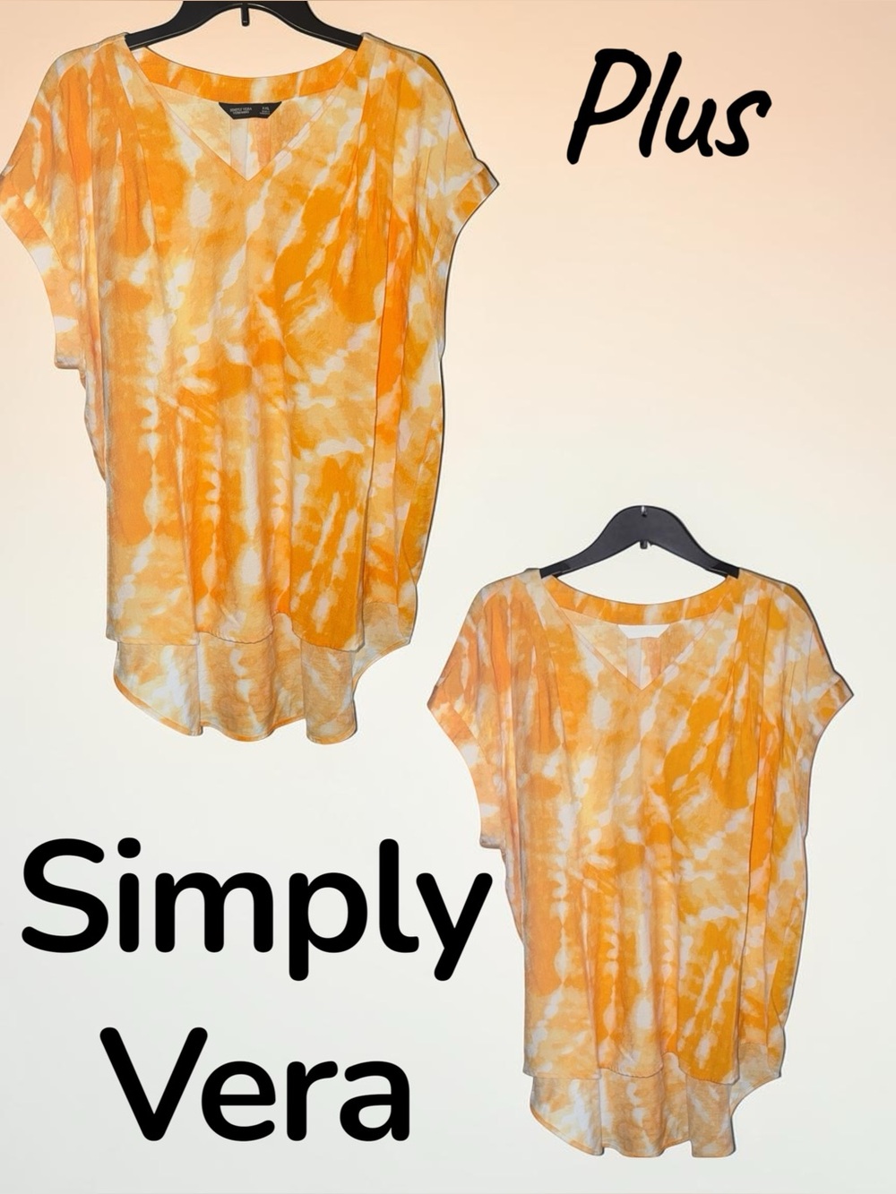 Simply Vera by Vera Wang l Orange/White V-Neck Blouse l XXL l Like new